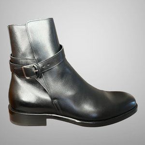 Hermes Black Calfskin Derby Noble Ankle Boot Shoes Palladium Plated Buckle NIB